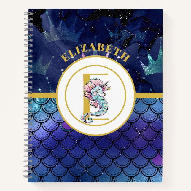 Unter dem Meer mit Seepferd Einhorn hinzufügen Notizbuch (Vorderseite)