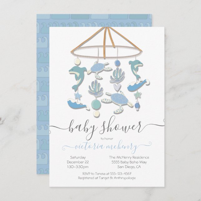 Unter dem Meer Mobile Baby Shower Einladung (Vorne/Hinten)