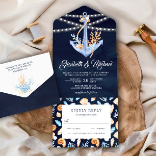 Unter dem Meer Nautical Anker Navy Blau Hochzeit All In One Einladung