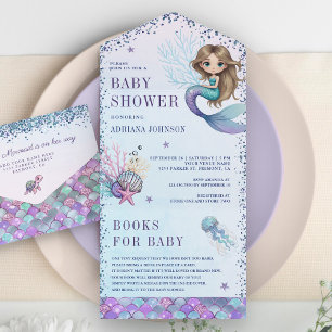 Unter dem Meer Niedliche Meerjungfrau Babydusche All In One Einladung