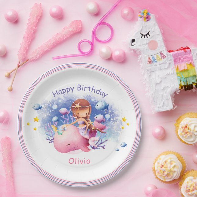 Unter dem Meer, Niedliche Meerjungfrau zum Geburts Pappteller (Party)