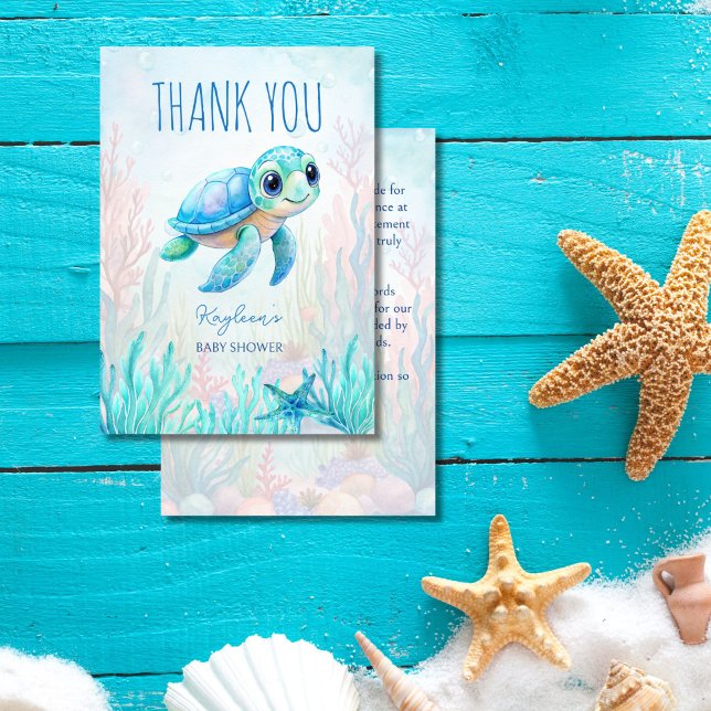 Unter dem Meer niedliche Schildkröte Aqua Blue Bab Dankeskarte (Under the sea cute baby sea turtle aqua blue boy baby shower thank you card )