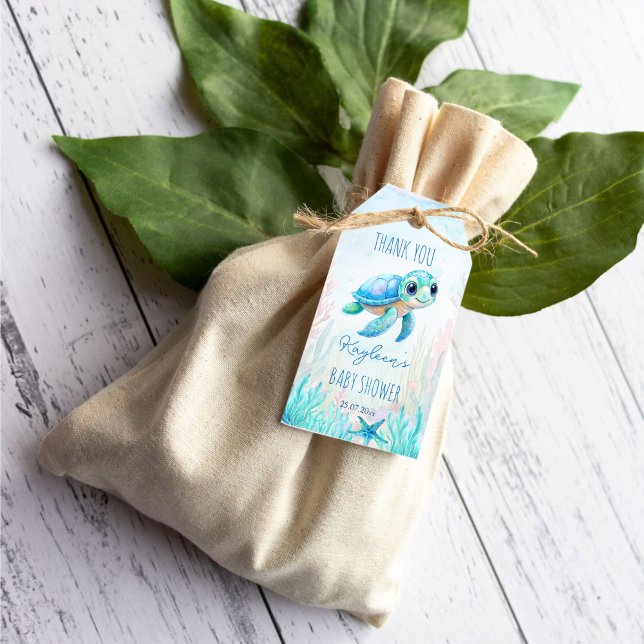 Unter dem Meer niedliche Schildkröte Aqua Blue Gef Geschenkanhänger (Under the sea cute sea turtle aqua blue boys baby shower thank you favor gift tags)