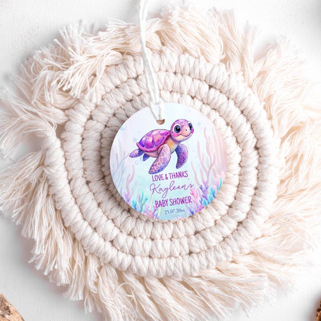 Unter dem Meer niedliche Schildkröte pinkfarbene B Geschenkanhänger (Under the sea cute sea turtle pink girls baby shower thank you favor tags)