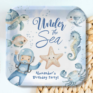 Unter dem Meer! Niedlicher Boy Blue Ocean Geburtst Pappteller