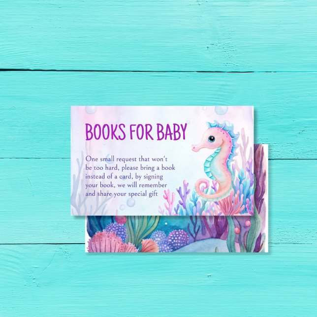 Unter dem Meer niedliches Seepferd lila Buchanfrag Begleitkarte (Under the sea cute sea horse  purple book request enclosure card books for baby cards)