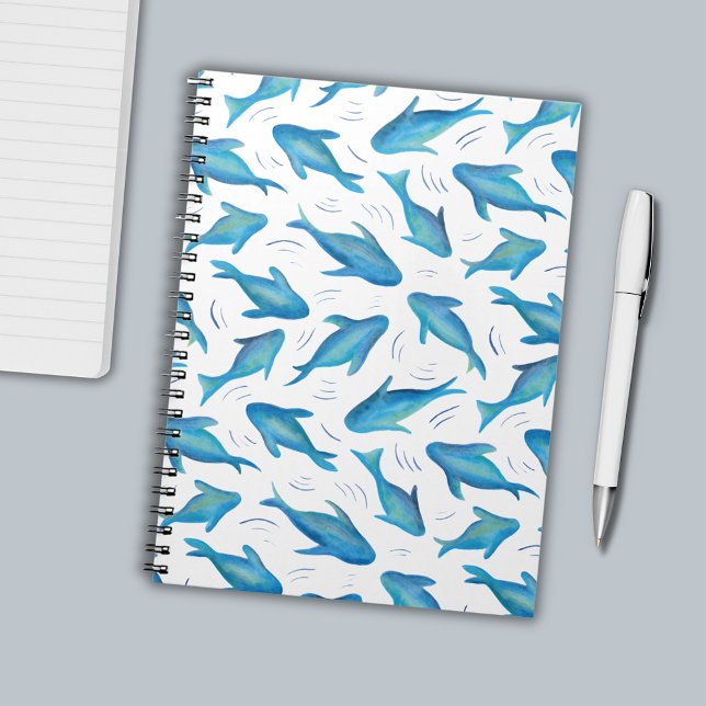 Unter dem Meer Notizblock (Blue and white swimming fish under the sea notebook)
