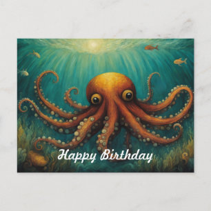 Unter dem Meer Oktopus glücklich Geburtstag Postkarte
