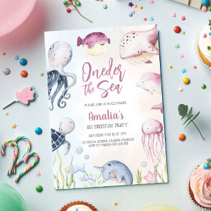 Unter dem Meer Ozean Tiere 1. Geburtstag Einladung
