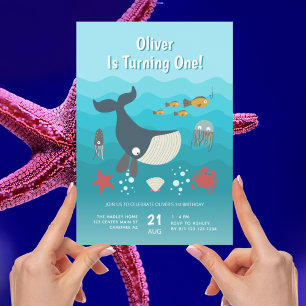 Unter dem Meer Ozean-Tiere 1. Geburtstag Einladung