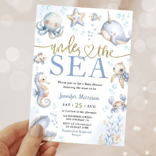 Unter dem Meer Ozean-Tiere Junge Baby-Party Einladung