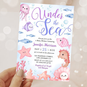 Unter dem Meer Ozean-Tiere Mädchen Baby-Party Einladung