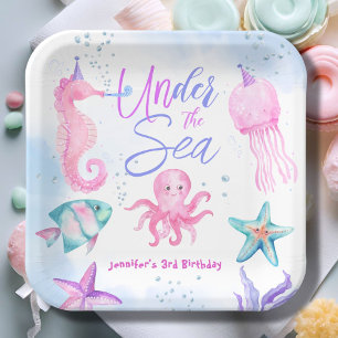 Unter dem Meer! Pink Ocean Girl 3. Geburtstag Pappteller