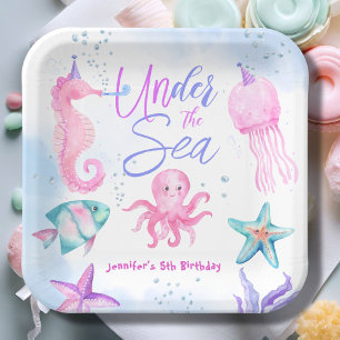 Unter dem Meer! Pink Ocean Girl 5. Geburtstagspapi Pappteller
