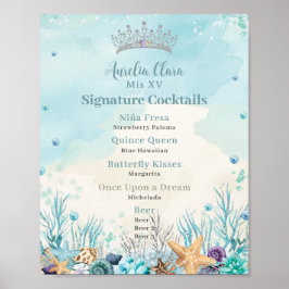 Unter dem Meer Quinceanera Cocktails Bar Menu Poster