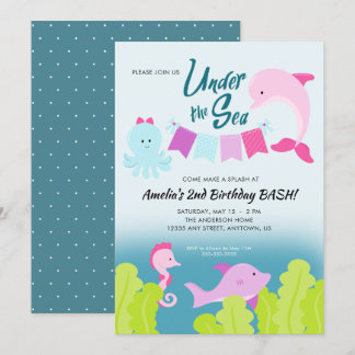 Unter dem Meer Rosa Dolphin Girl's Birthday Party Einladung