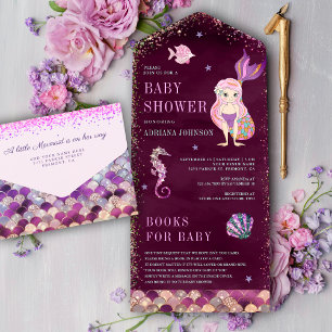 Unter dem Meer Rosa Lila Meerjungfrau Baby Shower All In One Einladung