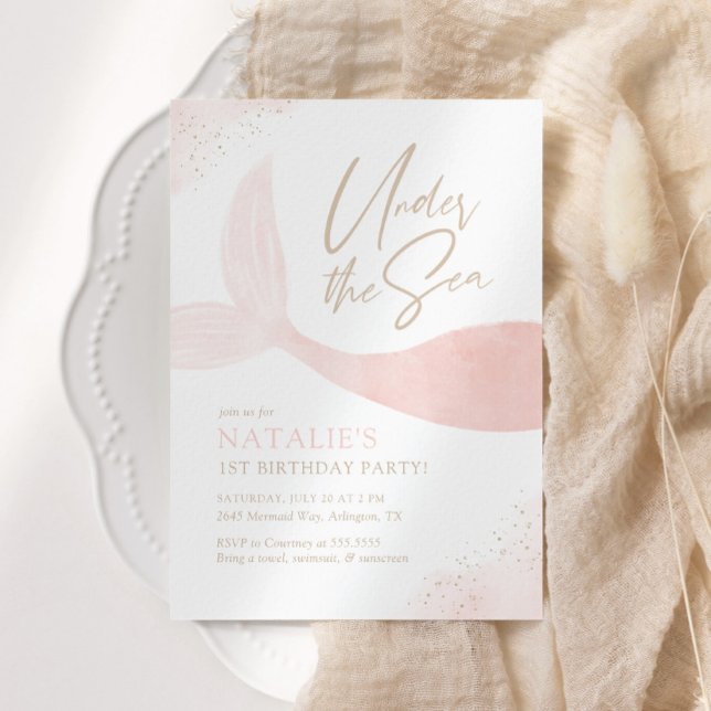 Unter dem Meer Rosa Meerjungfrau Mädchen Geburtsta Einladung (Von Creator hochgeladen)