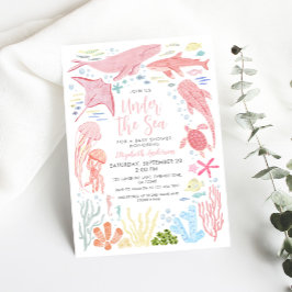 Unter dem Meer Rosa Sea Aniamls Babydusche Einladung