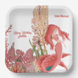 Unter dem Meer Rote Meerjungfrau Koralle Geburtsta Pappteller