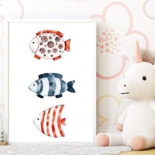 Unter dem Meer roter und blauer Fisch Poster