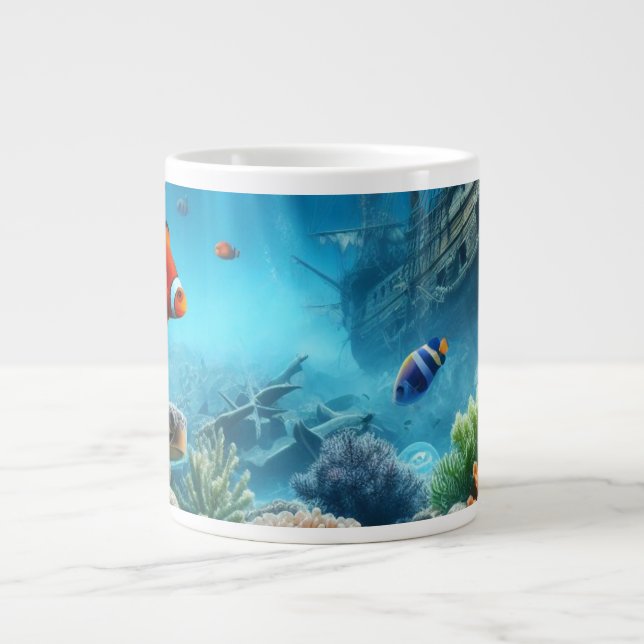 Unter dem Meer, Schildkröte, Korallen, Schiff, Clo Jumbo-Tasse (Vorderseite)