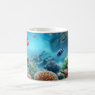 Unter dem Meer, Schildkröte, Korallen, Schiff, Clo Kaffeetasse