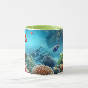 Unter dem Meer, Schildkröte, Korallen, Schiff, Clo Tasse