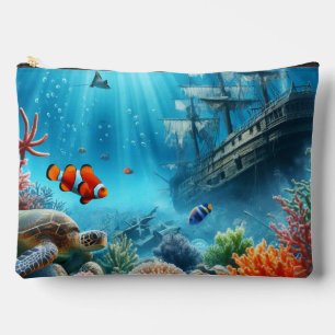 Unter dem Meer, Schildkröte, Korallen, Schiff, Clo Zubehörtasche