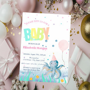 Unter dem Meer Seashell Octopus Babydusche Einladung