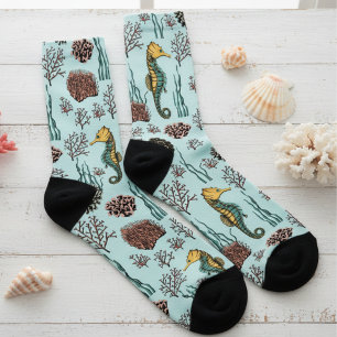 Unter dem Meer Seepferd & Korallen Nautik Socken