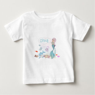 Unter dem Meer süße Meerjungfrau Personalisiert Baby T-shirt