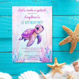 Unter dem Meer süße rosa lila Schildkröte Geburtst Einladung