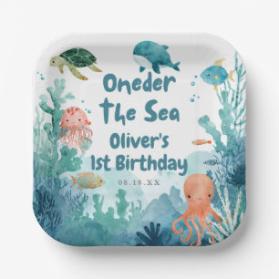 Unter dem Meer Süße Wasserfarbe 1. Geburtstag Pappteller