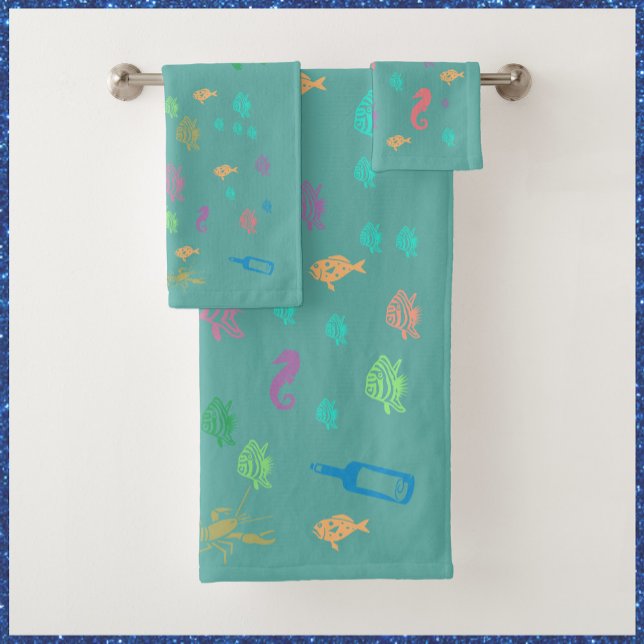Unter dem Meer Themed Ocean Blue Handtuch Set (Bookmark my store! https://www.zazzle.com/store/capricepetit)