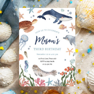 Unter dem Meer Tiere im Nautischen Ozean Junge Geb Einladung