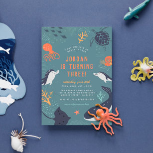 Unter dem Meer Tiere Junge Geburtstagsparty Postkarte