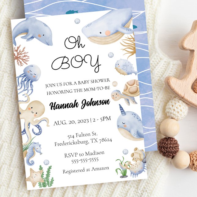 Unter dem Meer Tiere Nautical Oh Boy Baby Dusche Einladung (Under the Sea Animals Nautical Oh Boy Baby Shower Invitation)