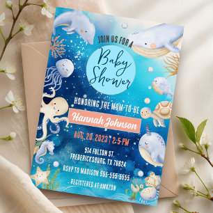 Unter dem Meer Tiere Whale Baby Dusche Einladung