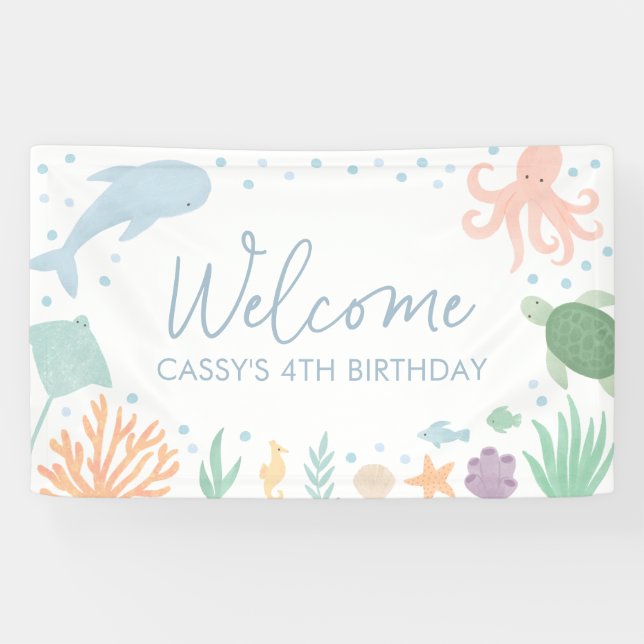 Unter dem Meer Tiere zum Geburtstag Banner (Horizontal)