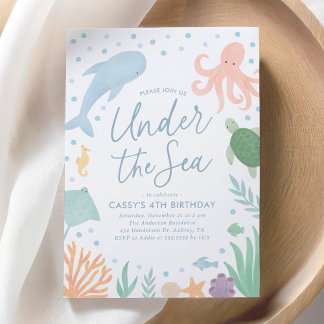 Unter dem Meer Tiere zum Geburtstag Einladung