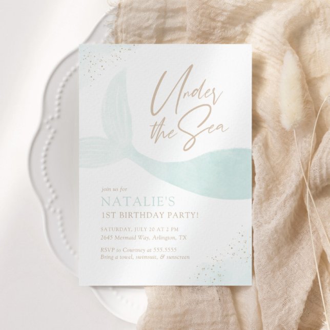 Unter dem Meer Türkis Meerjungfrau Mädchen Geburts Einladung (Von Creator hochgeladen)