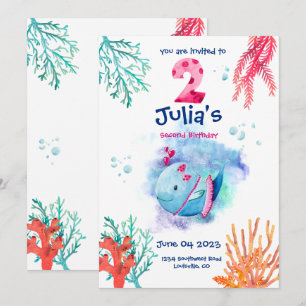 Unter dem Meer Wal, Ozean-Tiere Geburtstag  Einladung