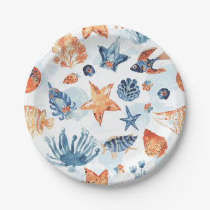 Unter dem Meer   Wasserfarbe Korallen Meeres Tiere Pappteller