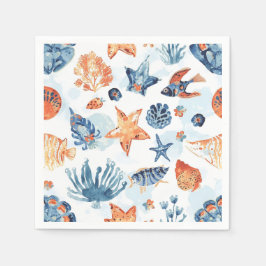 Unter dem Meer | Wasserfarbe Korallen Meeres Tiere Serviette