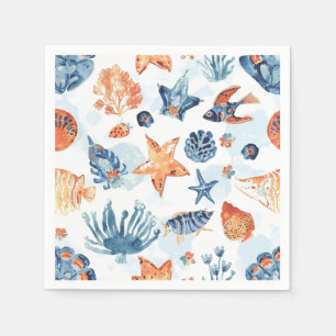 Unter dem Meer Wasserfarbe Korallen Meeres Tiere Serviette