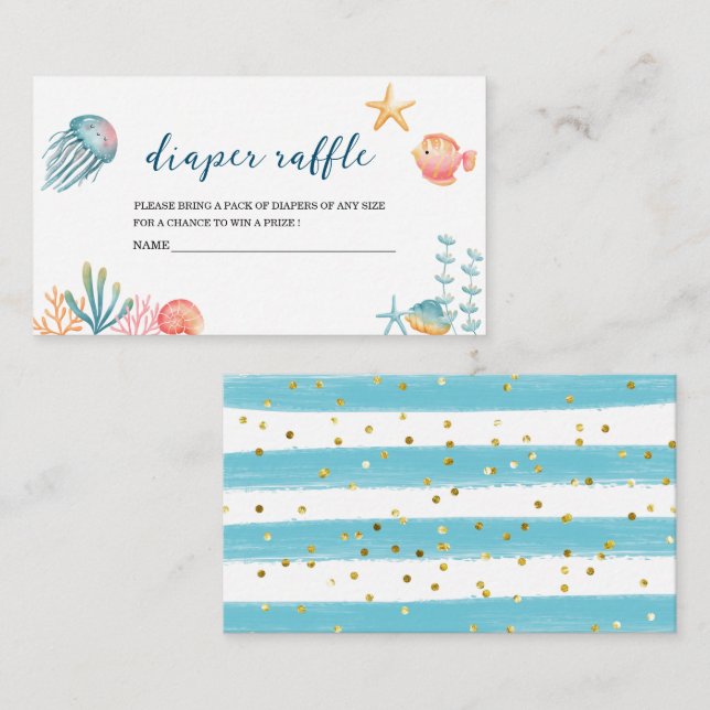 Unter dem Meer Wasserfarben Babydusche Windeln Win Begleitkarte (Vorne/Hinten)