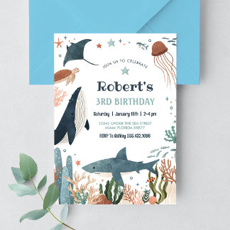Unter dem Meer Whale Schildkrötenhai 1. Geburtstag Einladung