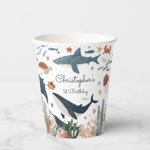 Unter dem Meer Whale Shark Sea Life 1. Geburtstag Pappbecher