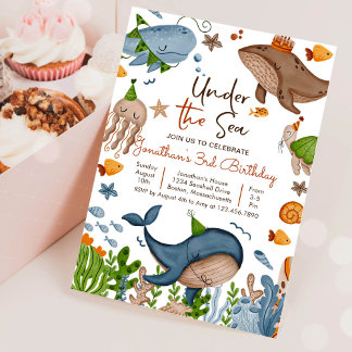 Unter dem Meer Whale Shark Turtle Sea Life Geburts Einladung